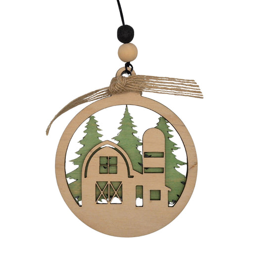 Barn & Silo Silhouette with Forest | Bauble | Ornamament