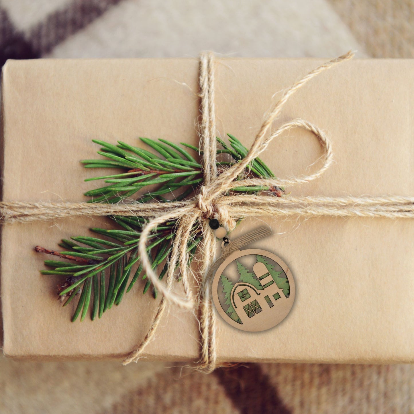 Barn & Silo Silhouette with Forest | Bauble | Ornamament