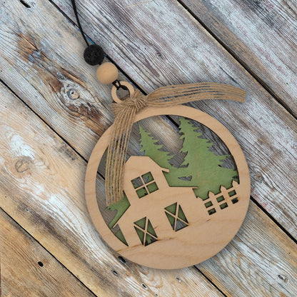 Chicken Coop Silhouette with Forest | Bauble | Ornament