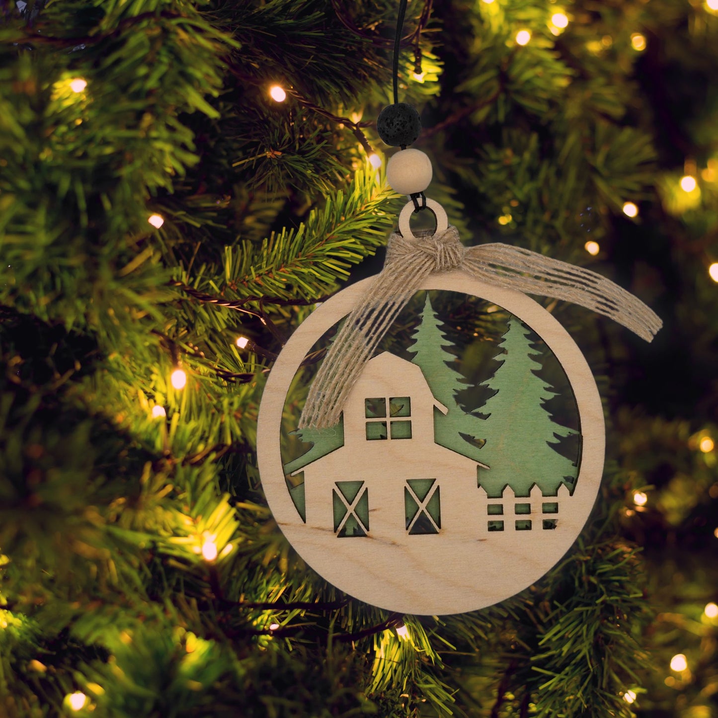 Chicken Coop Silhouette with Forest | Bauble | Ornament